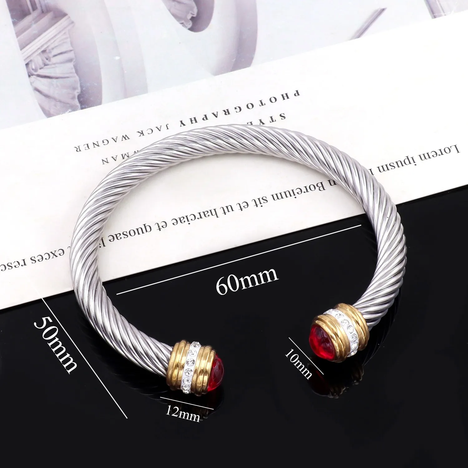 Inspired Famous Brand Adjustable Stainless Steel Jewelry Silver Bracelet With Birth Stones Cable Wire Bangles For Women