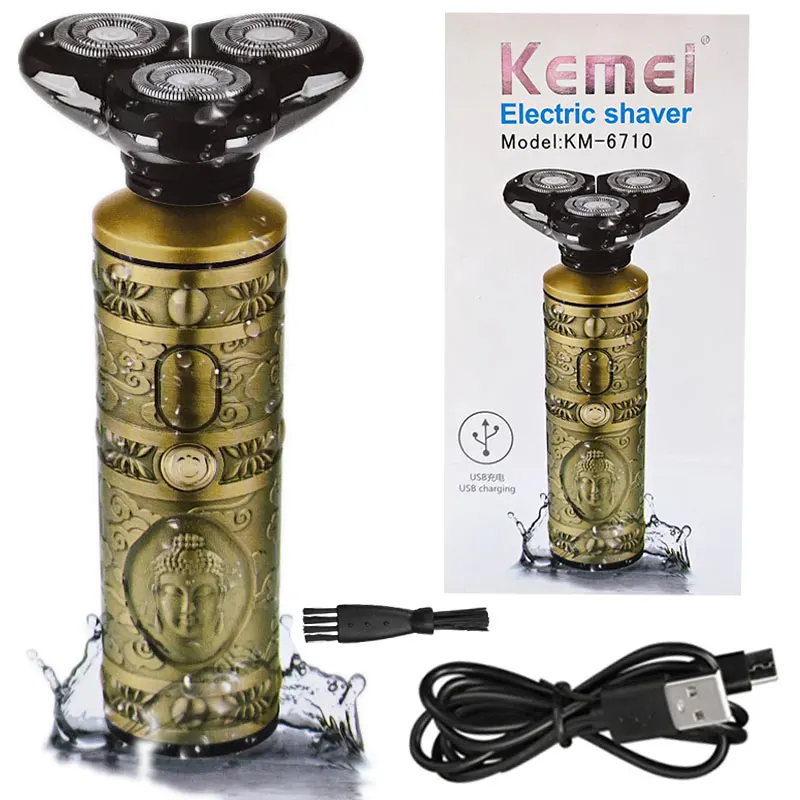 Kemei 6710 pro металлический корпус машинка для бритья лица для мужчин влажная сухая 3D электрическая бритва для бороды лысая электрическая бритва перезаряжаемая (1600339630368)