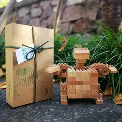Wooden DIY brick toys short robot ready for build up BPA free nature color Christmas gift birthday gift for kids and adult