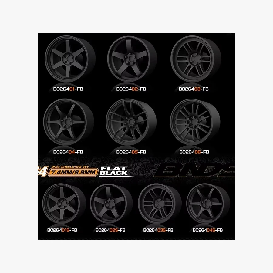 1/64 Fast Black ABS Wheels With Rubber Tires By BNDS Assembly Rims Modified Parts for Model Car Refitted Model Car 4pcs Set
