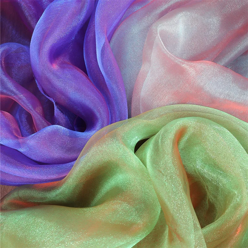 Светящаяся пряжа градиентная ткань из органзы двухцветная жемчужная оптовая продажа прозрачной и мягкой декоративной ткани тюля