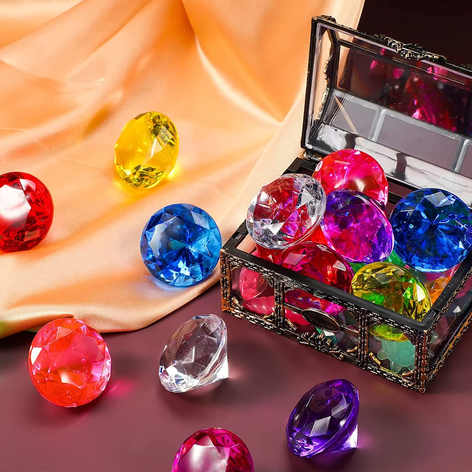 40mm Acrylic Diamond Large Gems Pirate Round Treasure Toy Gems Colorful  for Home Table Scatters Vase Fillers Party Decoration