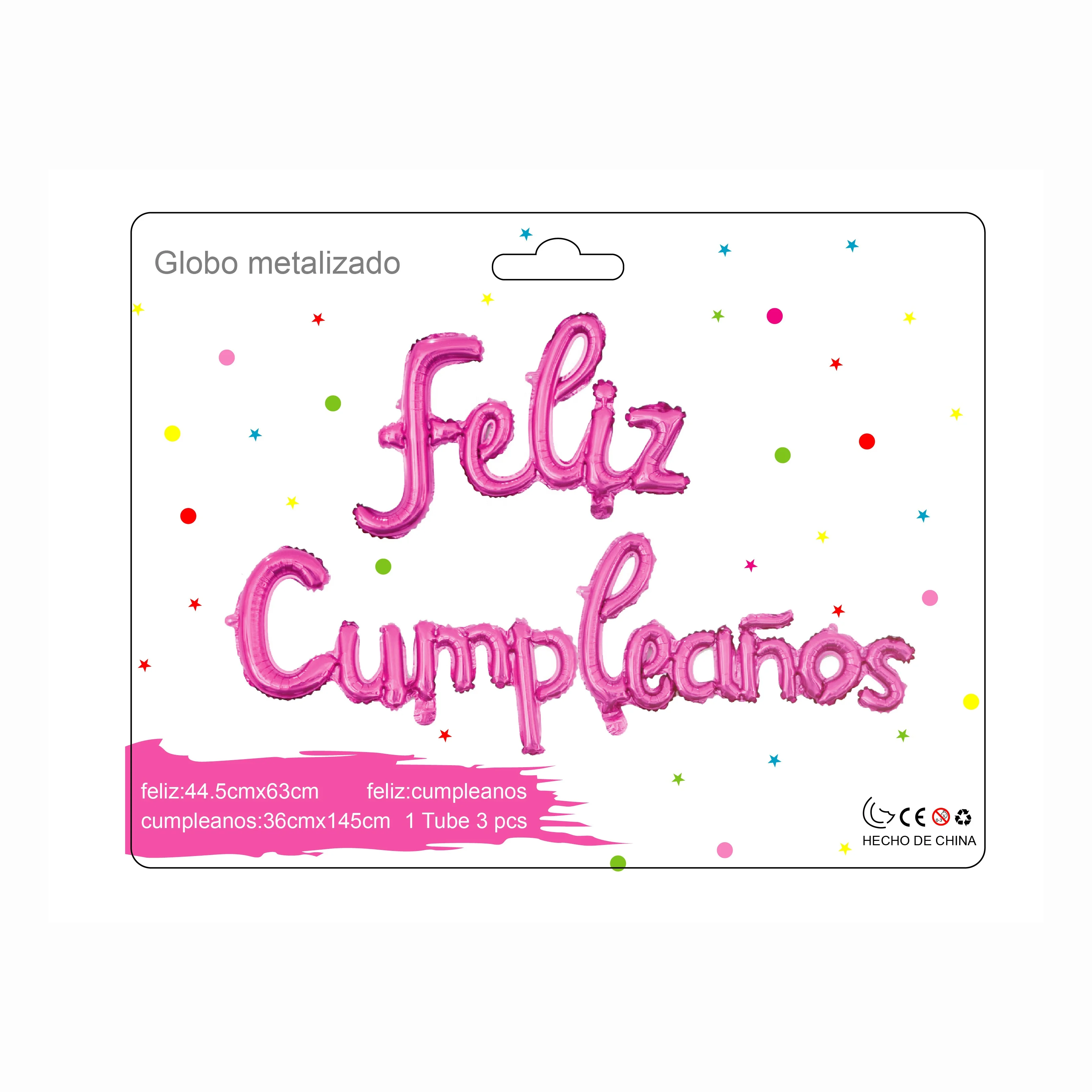 RTS Peru Mexico 16' Rose Gold Colorful Foil Happy Birthday Spanish Conjoined Feliz Cumpleanos Balloon Set for Party Decoration