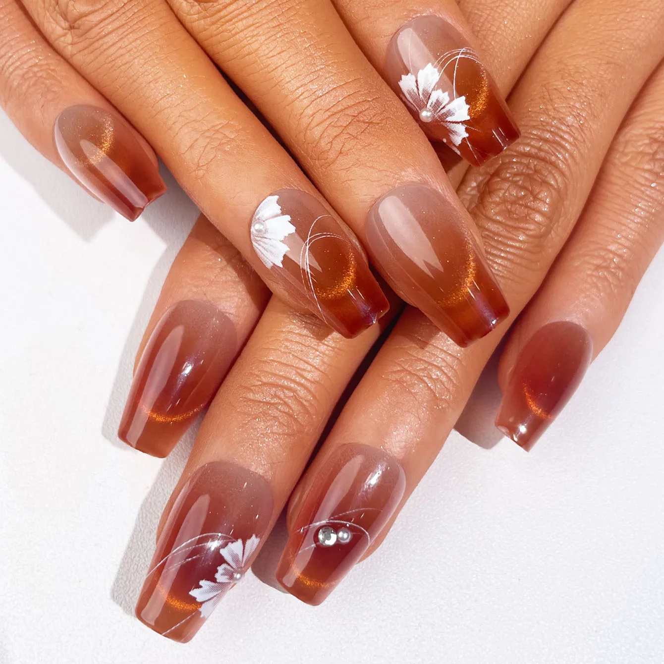 Faux Ongles Acrylic Luxury Handmade Press On Nails 10 Pieces French Tip Long Almond Coffee Artificial Fingernails Fake Nails Art