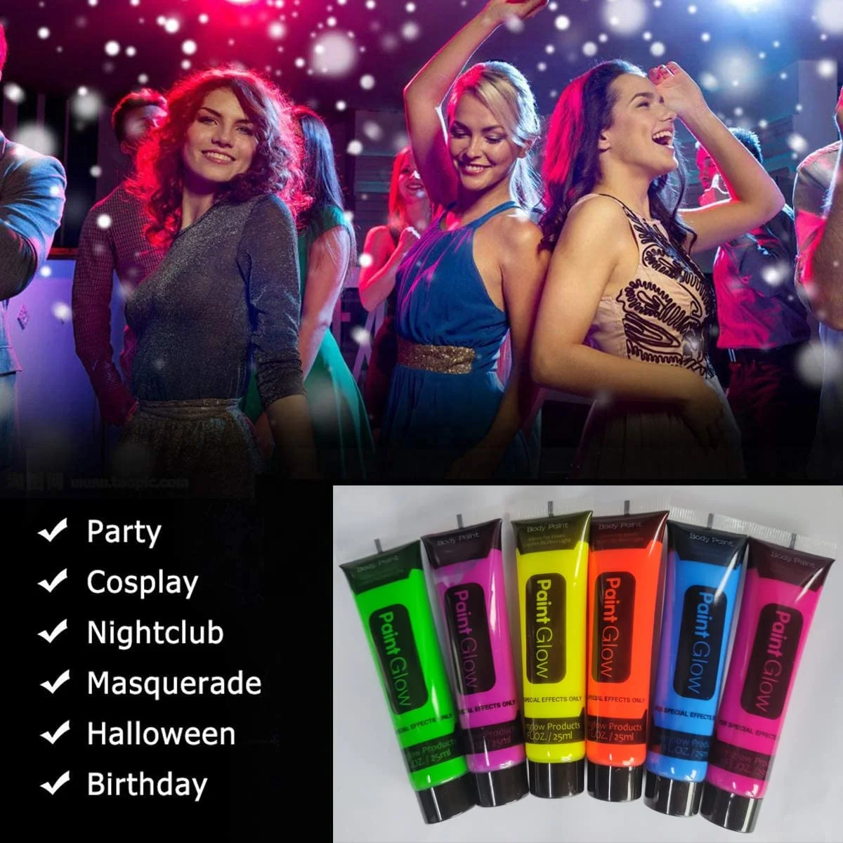 Blacklight Face Paint Glow in the Dark  Reactive Fluorescent Body Paint Non-Toxic