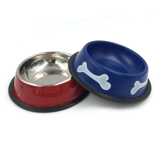 2022 HOMEFELT Dog bowl Cat bowl stainless steel red blue pink black rim five colors stainless steel round large pet bowl