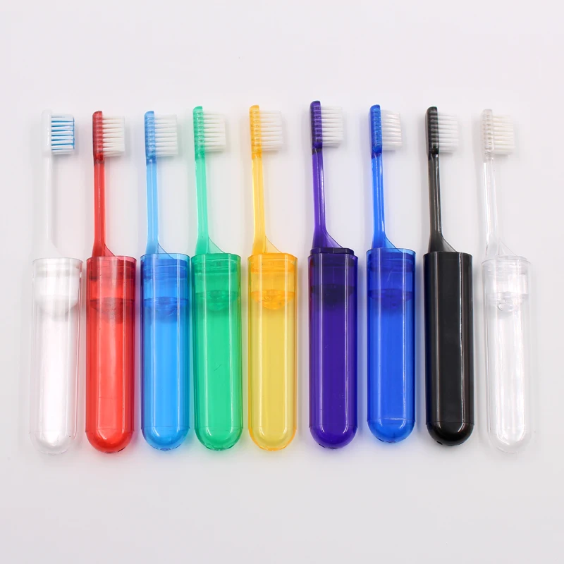 High Quality Portable Colorful Adult Toothbrush Box Pocket Toothbrush With Toothpaste Inside Fold Travel Toothbrush