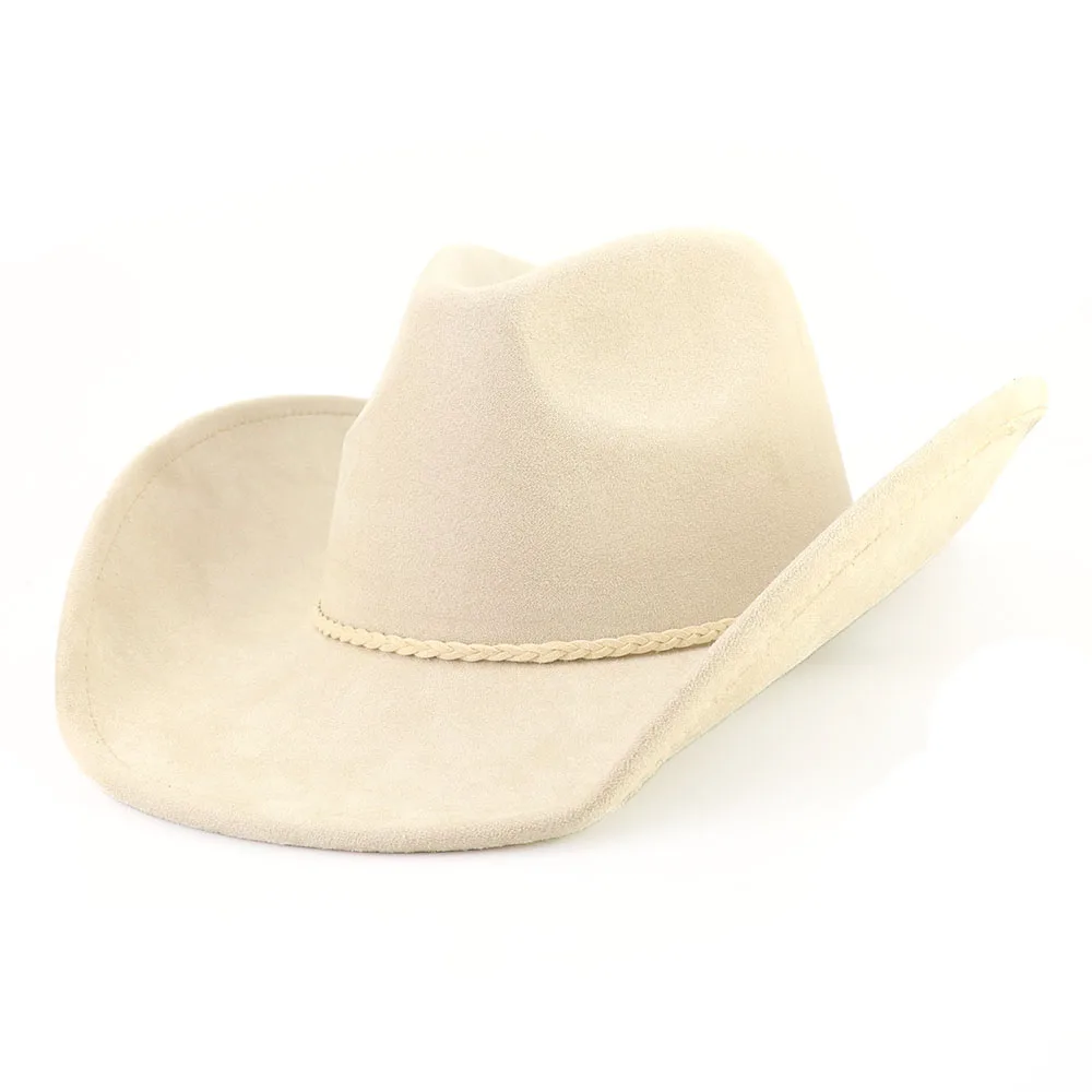Suede cowboy hats for women colorful water drop roll up brim fedora hats unisex tissue rope band hat