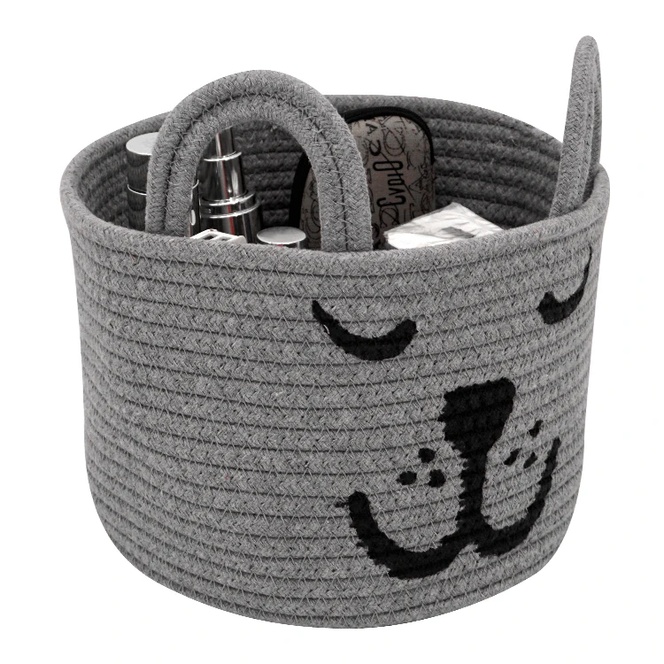 Custom soft colorful animal design cute cat dog cartoon clothes and toys 100 cotton rope baby storage baskets