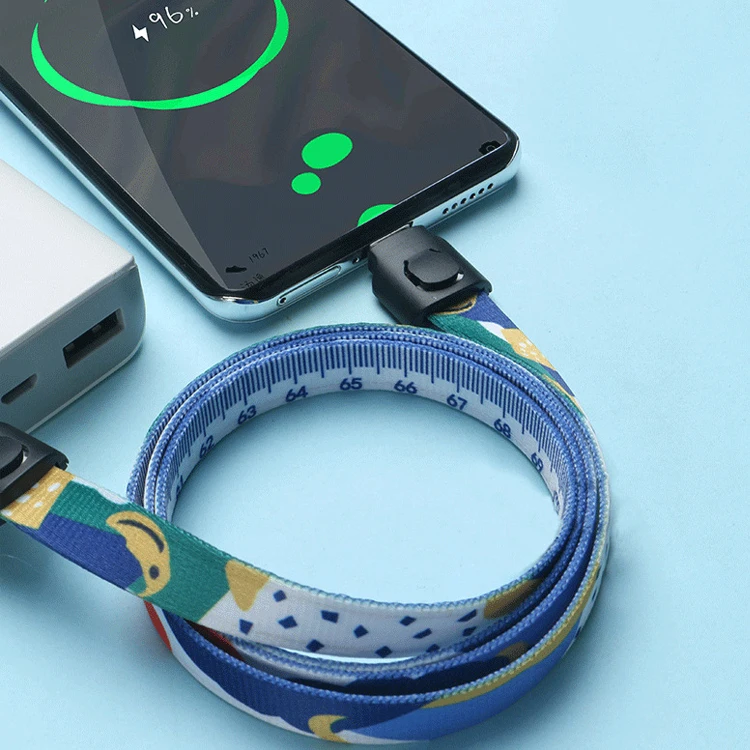 
2 in 1 Keychain USB Charger Long Lanyard Carry Pass Cards Necklace Mobile USB Charger Fiber Cable For ISO Android Mobile Phone 