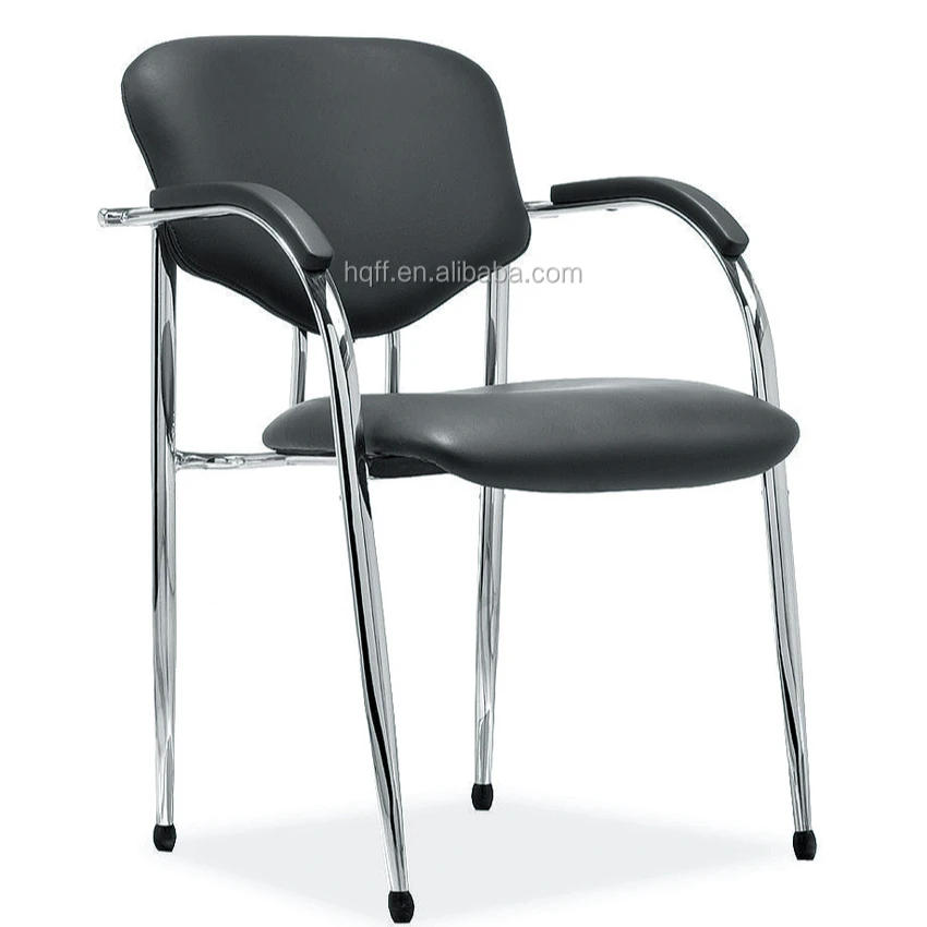 Rainbow High Quality Stainless Steel Conference Room Leather Visitor Short Back Office Chair Without Wheels
