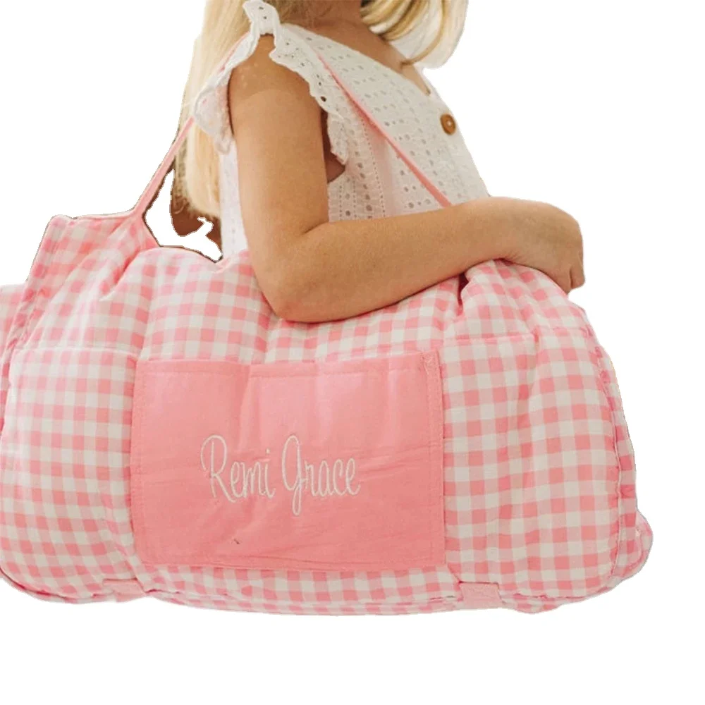 Toddlers Sleeping Bag Warm Soft Kindergarten Nap Roll Monogram Kid Ginham Nap Mat With Pillow