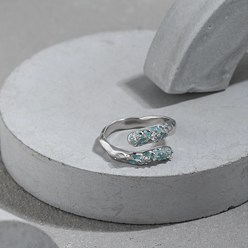 WuQie 925 Sterling Silver Jewelry Colorful Enamel with Zircon Adjustable Open Ring