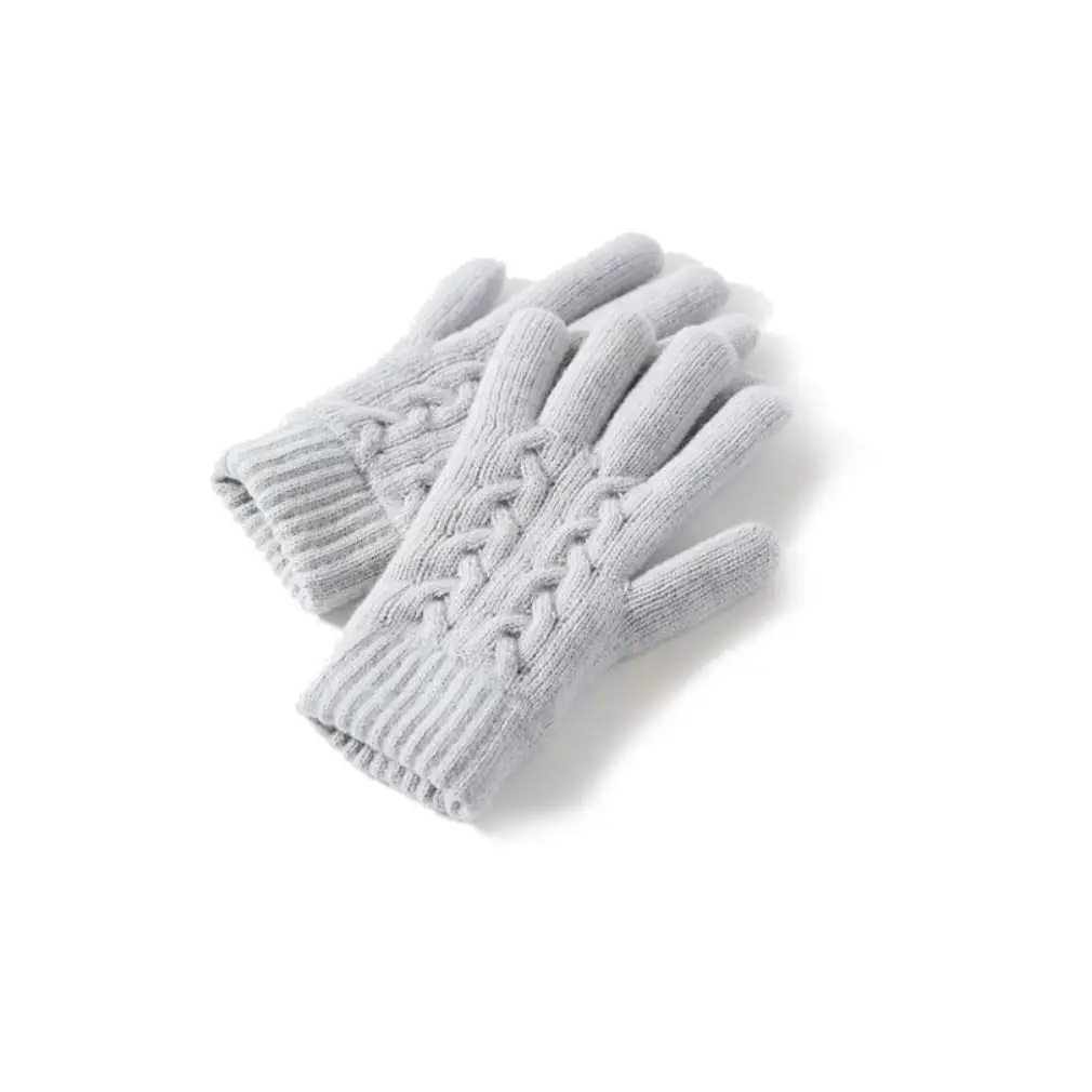 Unisex 100% Pure Cashmere Mittens Cable and Jersey Knitting Pure Color Gloves for Daily and Outdoor Use