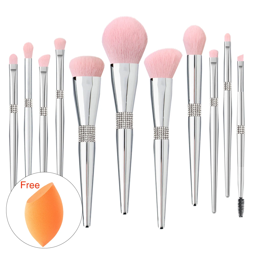 DailyQueen luxury bling silver private label glitter makeup brushes set holder with pink cleaner diamond custom logo package box