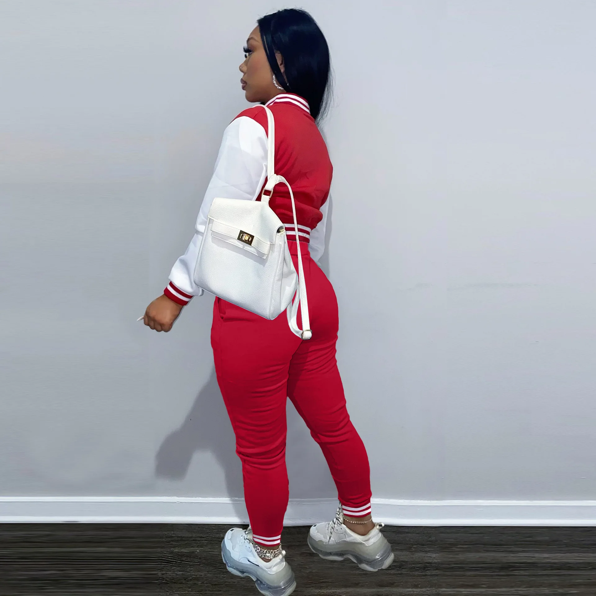 H2592 popular fashion blue stylish American red women clothing hot pink letter baseball jackets black tracksuits