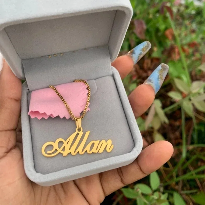 Custom name 18k gold plate chain necklace jewelry stainless steel letter charms pendant for unisex