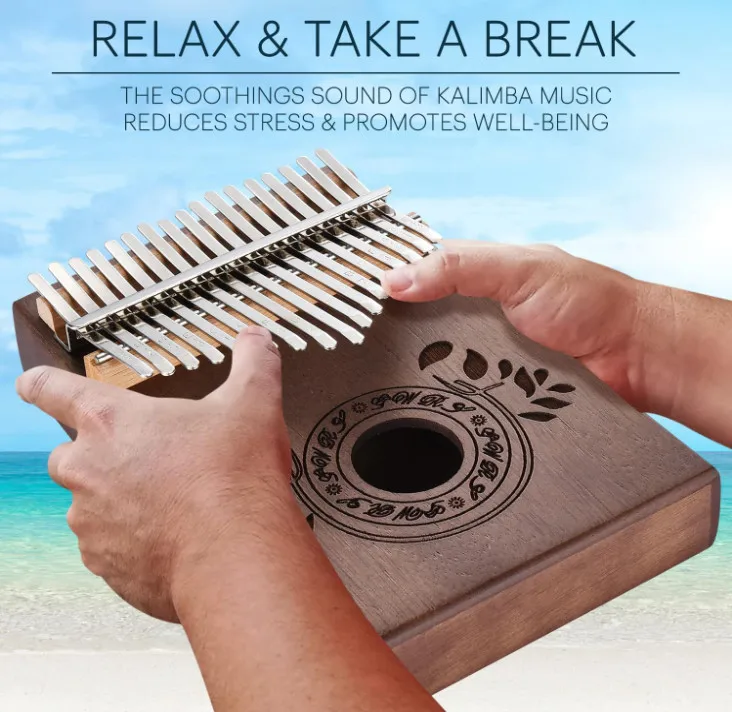 Portable Chocolate Brown Kids & Adults Mahogany Mbira Finger Piano 17 Key Thumb Piano