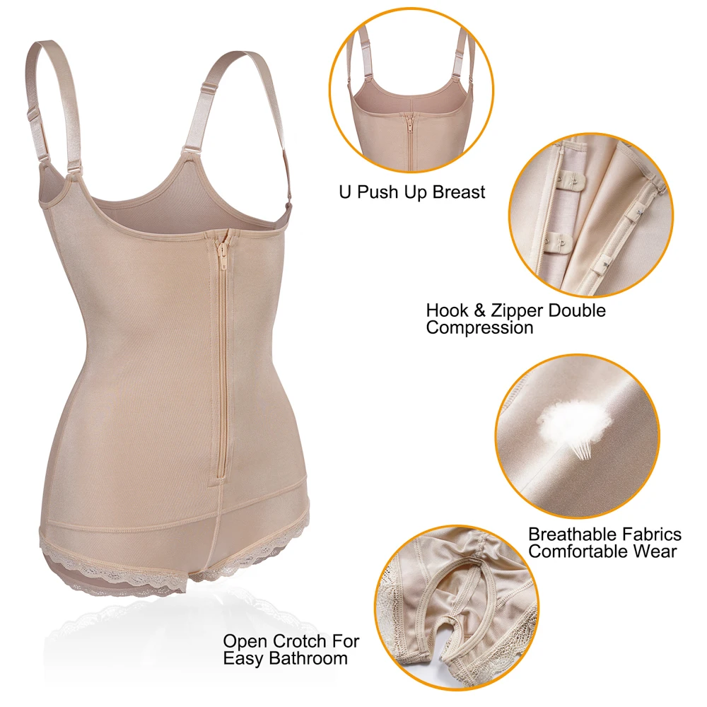 Women latex shapewear lace bodysuit tummy control waist trainer corset open crotch plus size zipper body suit shaper