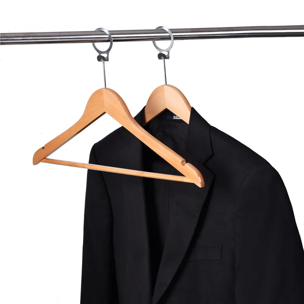 Factory price natural wooden hotel suit hanger with anti theft hook with ring