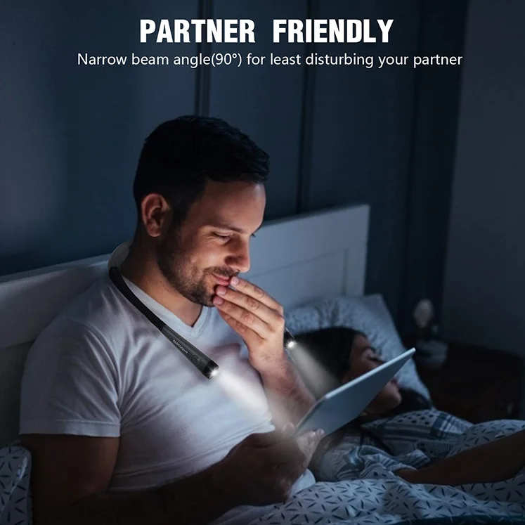 Free Sample Best Sale OEM Flexible Bed Hotel Hands Free Brightness Neck Light Rechargeable Round Reading Book Light Neck