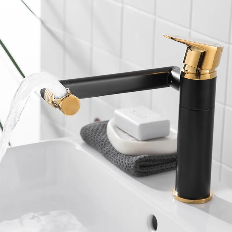 
New design faucet mixer 360 degree rotation bathroom mixers brass black gold cold hot basin faucet 
