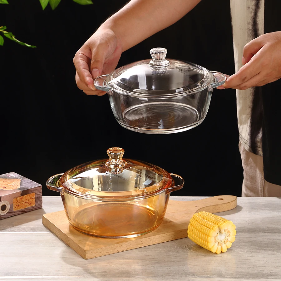 Manufacture high quality clear tableware stock glass bowl soup glass pot food salad serving bowl  with lid