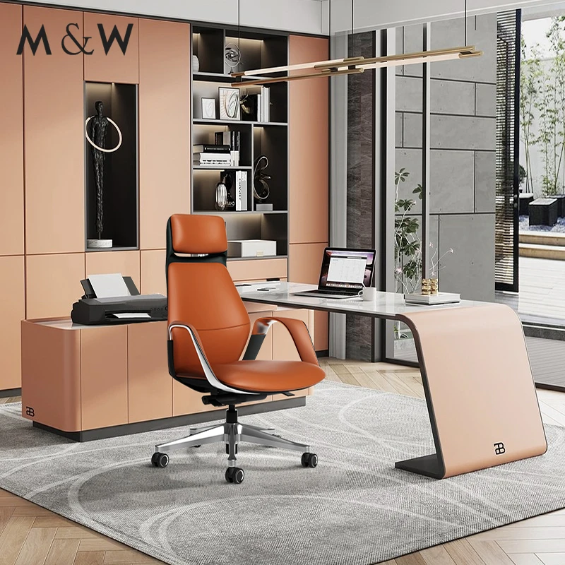 M & W роскошное регулируемое офисное кресло для клиентов металлическое без колеса удобное вращающееся кожаное