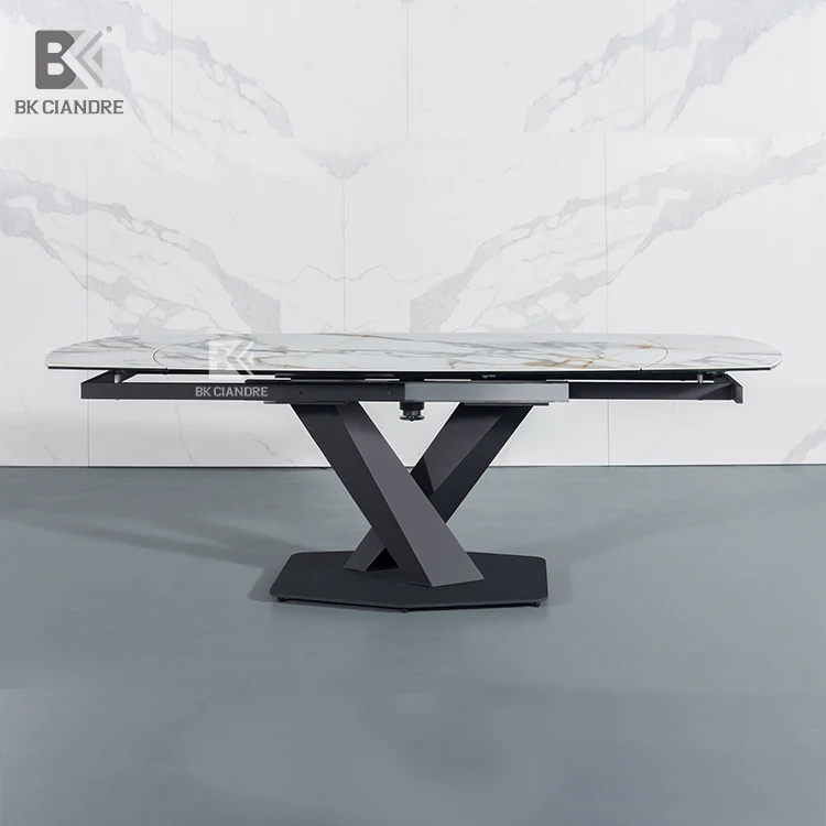 Customizable Extendable Marble Foldable Metal Frame Table Legs White Dining Table