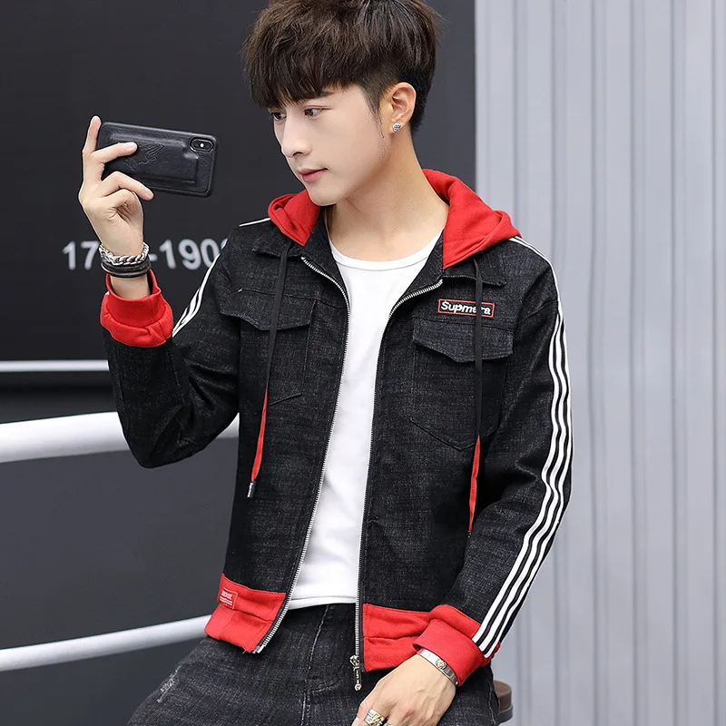 Chinese factory red jeans men shirts black jacket men jean jacket set