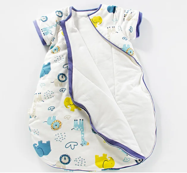 Spring and autumn round neck detachable sleeve sleeping bag cute and warm  newborn baby zipper sleeping bags