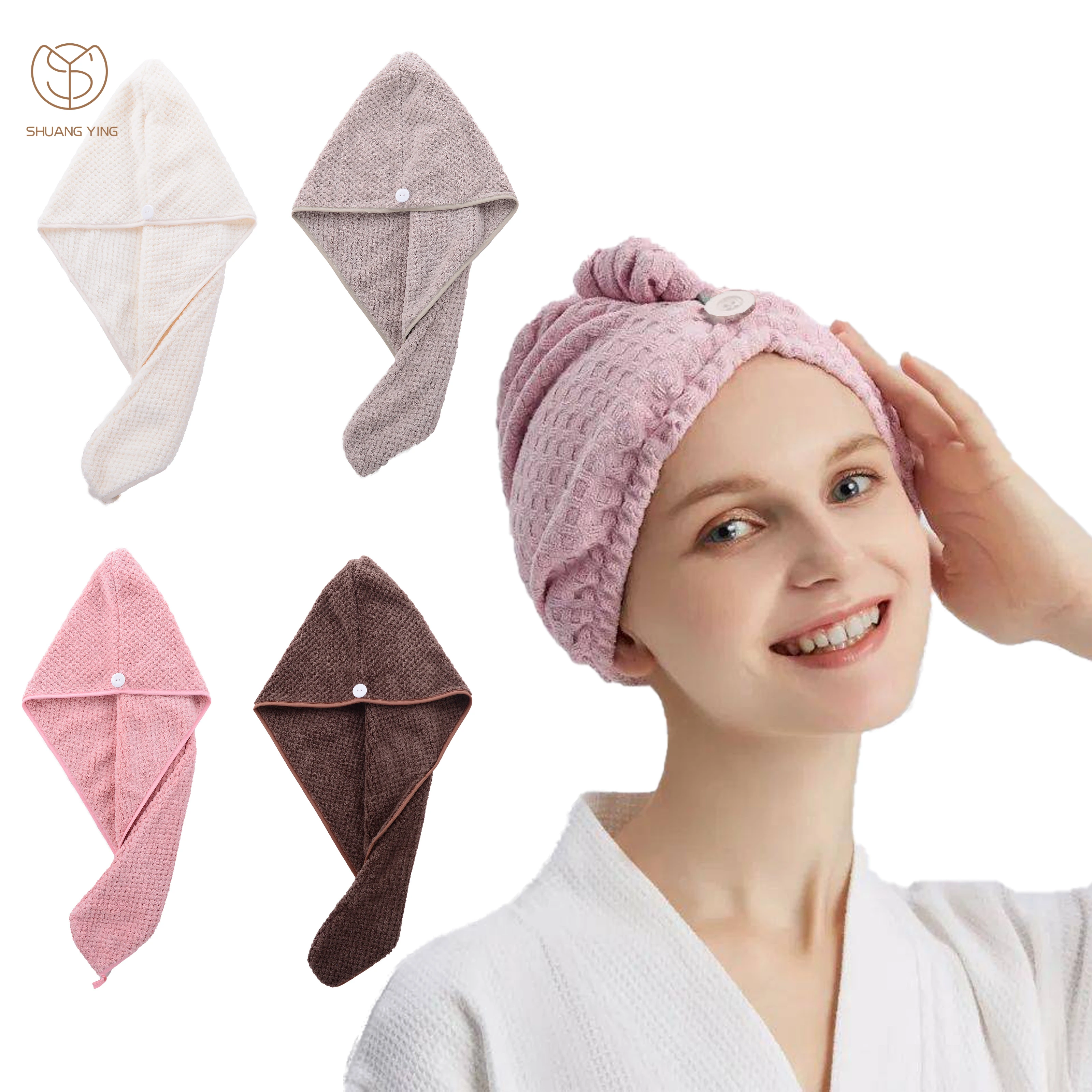 High quality hair dry towel hair drying hat pineapple grid microfiber shower head wrap towel hair towel