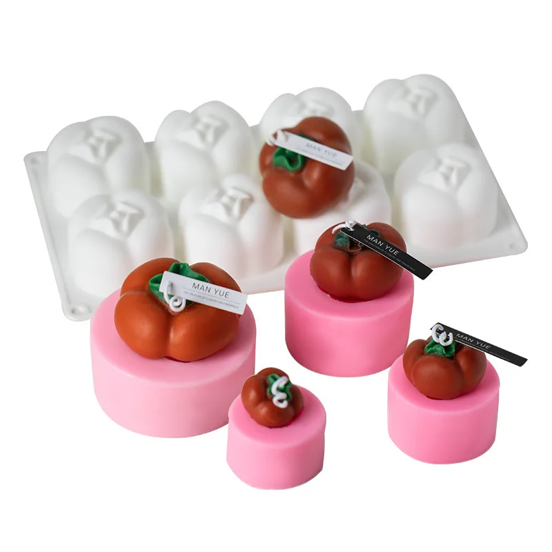 New Design Persimmon Shape Soap Mold Scented Candles DIY Handmade Gift Round 3d Aromatherapy Vegetable Silicone Candle Molds