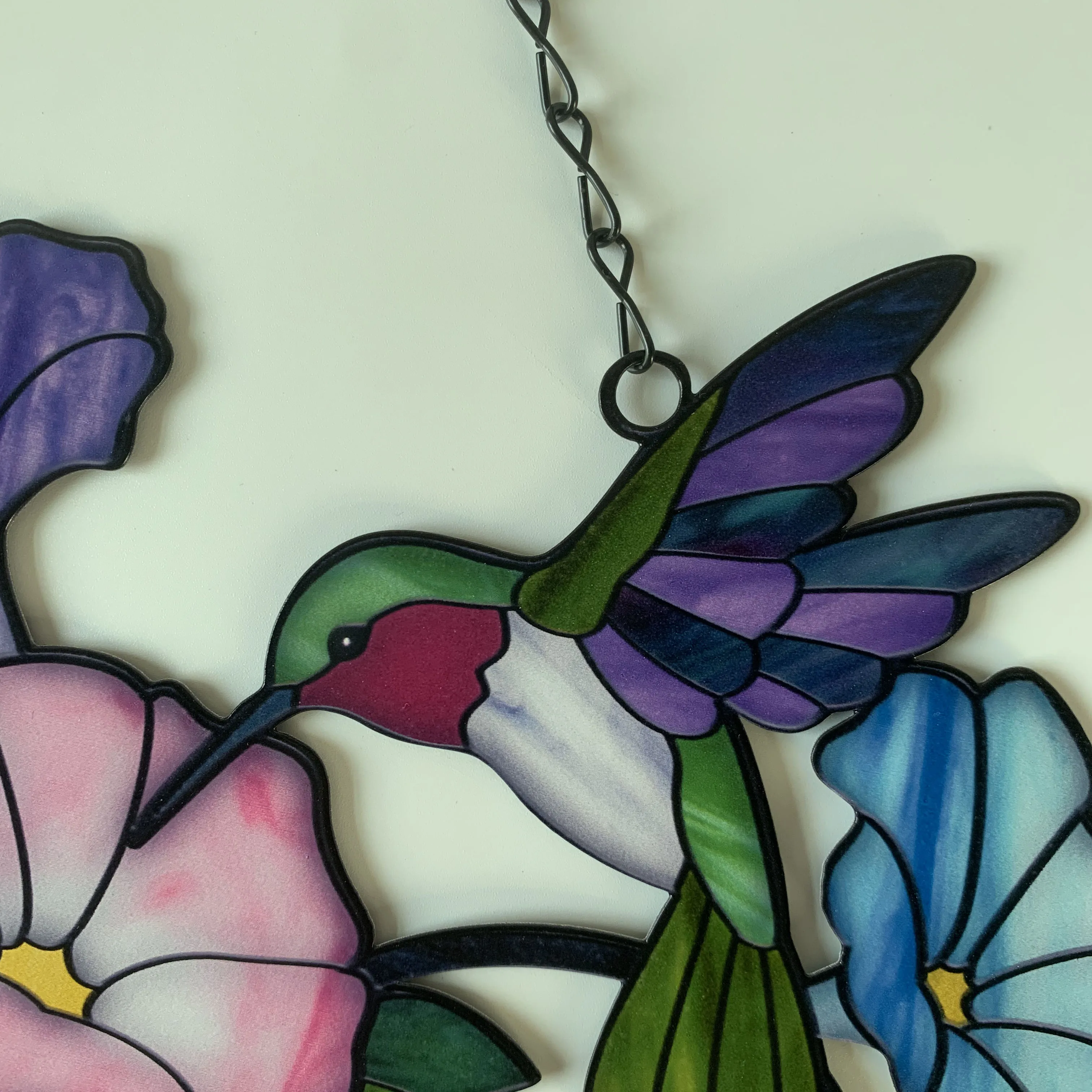 Flower Stained Glass Suncatcher Window Hangings Stained Glass Suncatcher With Three Birds And Morning Glory