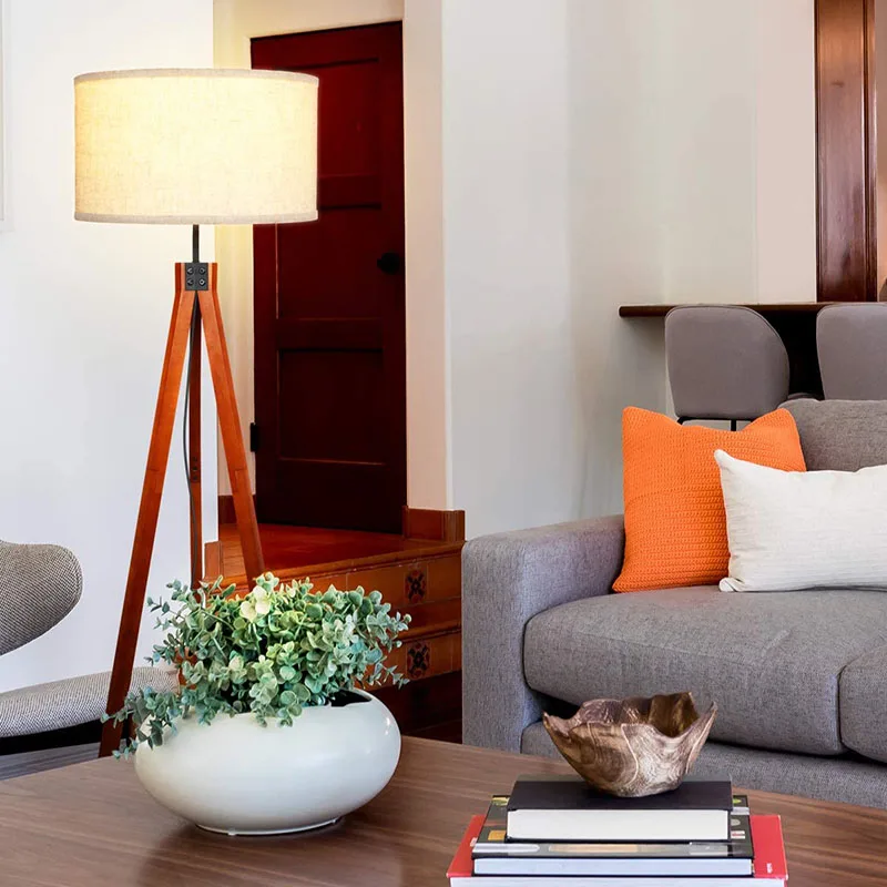 Popular Wood Tripod Floor Lamp For Contemporary Living Rooms