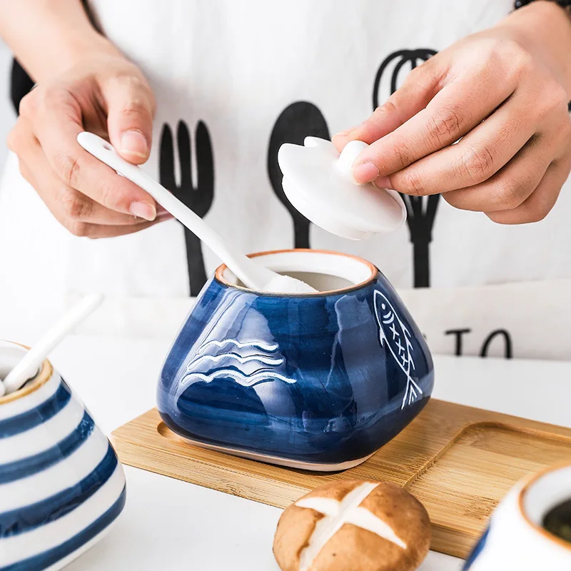 Kitchens Household Ceramic Fancy Spice Jar Salt Shaker Sugar Bowl Seasoning Box