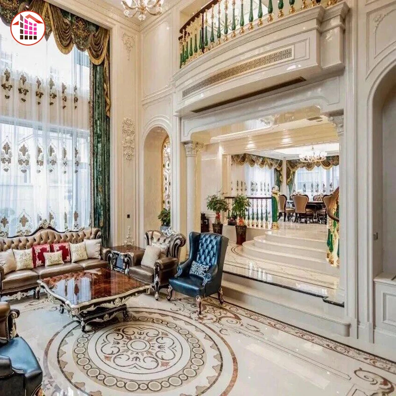 European interior design style luxury beige natural marble interior decoration one-stop custom production marble indoor floor