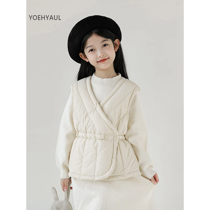YOEHYAUL Plain Padded Kids Puffer Vest Coat Thickened Warm Solid Toddler Girls Winter Vest For Kids