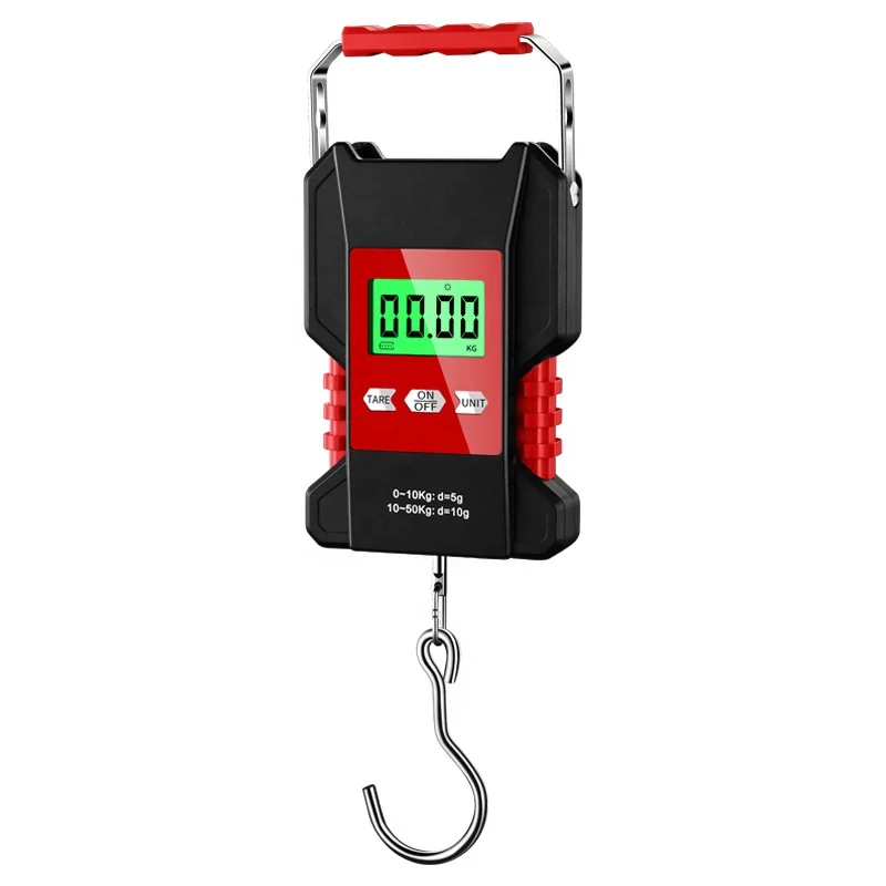Yousya Waterproof LED Spring Hanging Fishing Scale with Ruler Tape Measure USB Battery 4 Units KG/OZ/JIN/LB 50KG Big Game