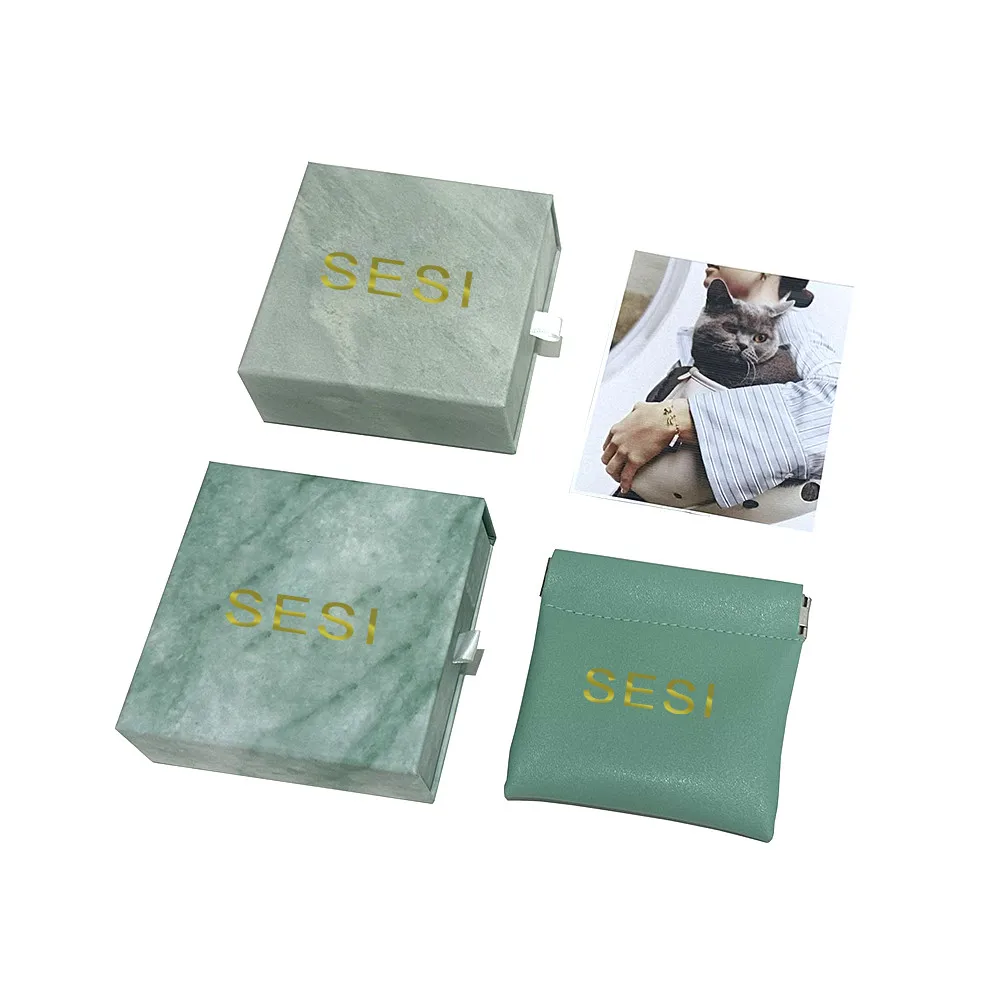 Customizable Personalised Jewellery Packaging Eco Friendly Drawer Pulling Paper Earring Necklace Marble Jewelry Box With Pouch