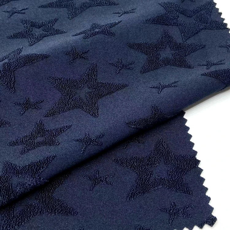 Maple leaf 98% polyester 2% stretch knitting brocade loop french terry jacquard fabric for garments swimwear