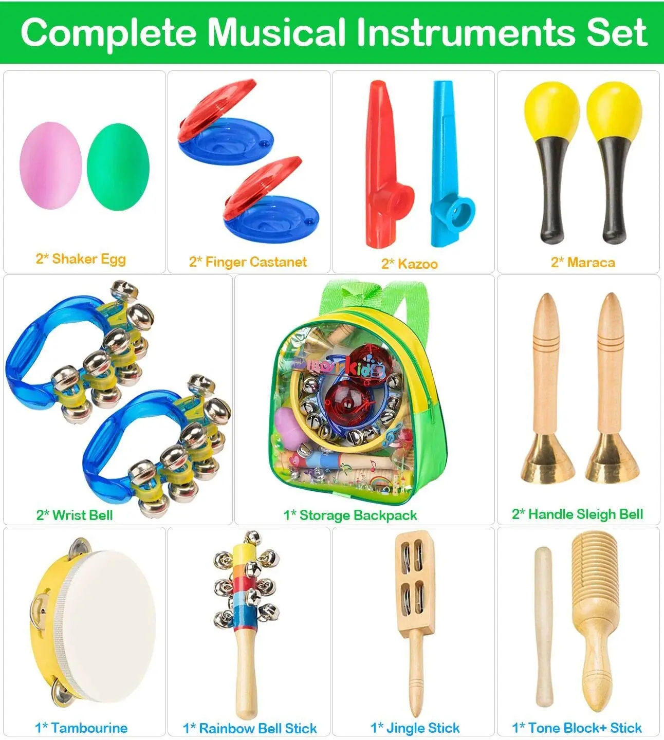 Toddler Musical Instruments Wooden Sensory Preschool Percussion Instruments Toy for Kid Baby Instrument Musical Toy Set