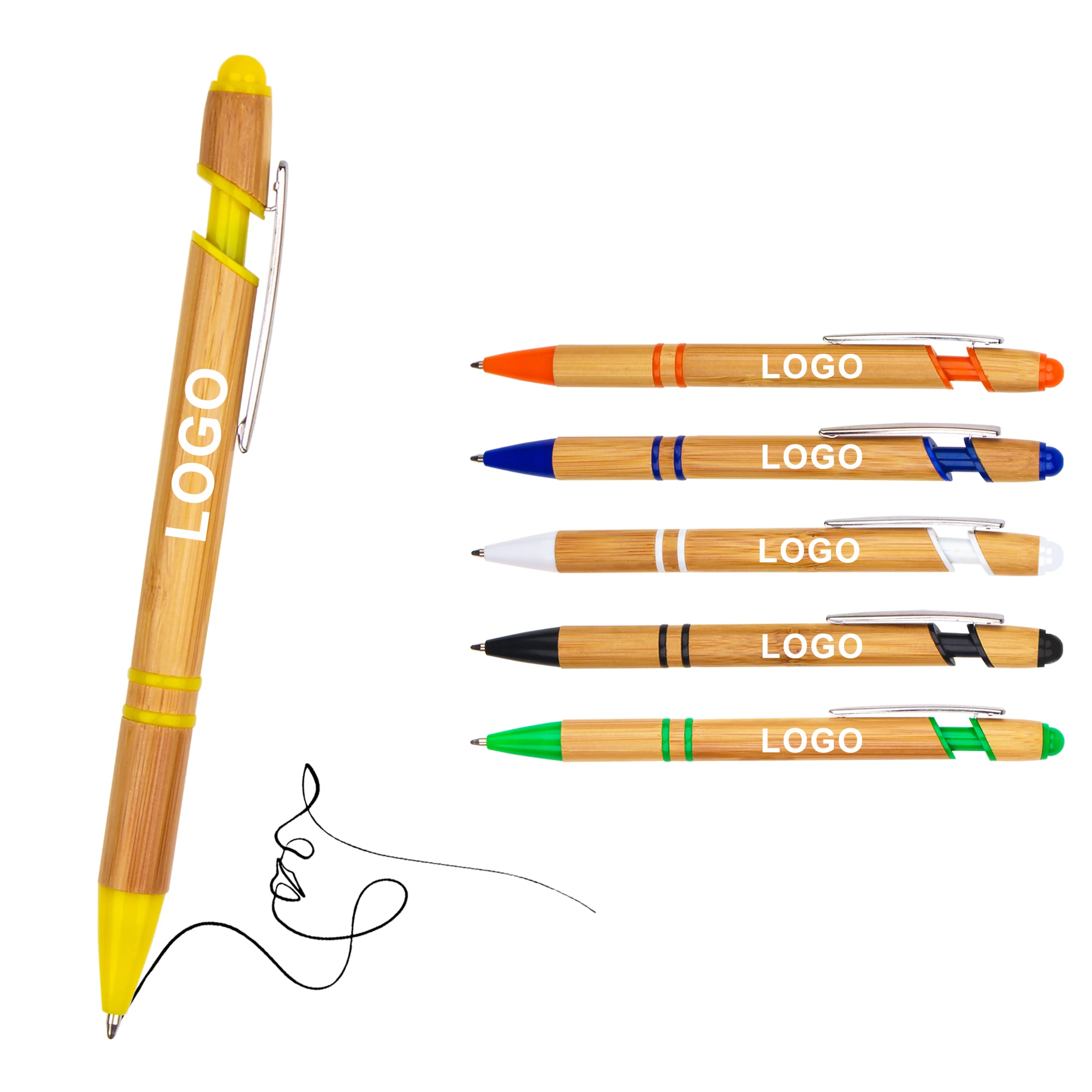 Custom Logo Printed Laser Recycled Bamboo Ballpoint Pen Promotional Stick Manufacturer For Stationery Gift