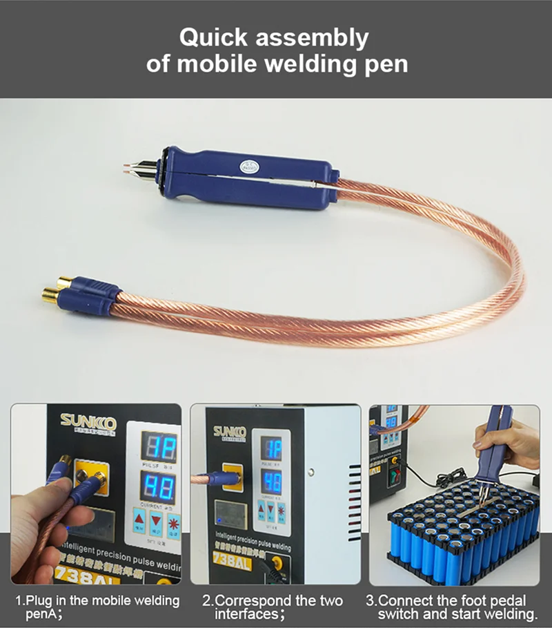 SUNKKO 738AL машины для точечной сварки 3.6KW новая улучшенная телескопическая стрела ручной точечный сварочный электрод функция 18650 батареи точечной сварки