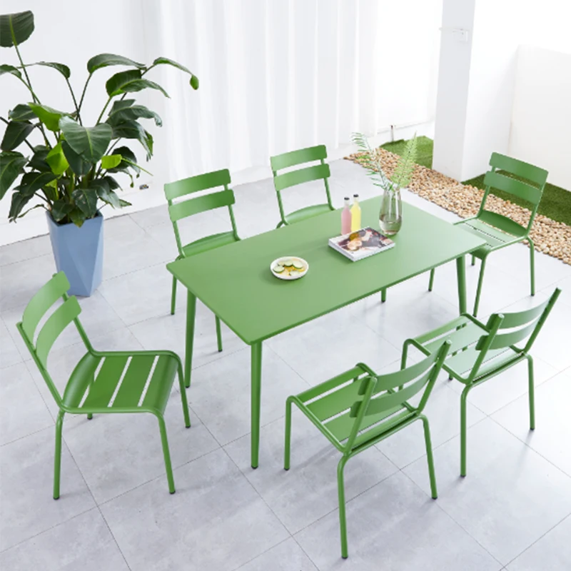 Factory Wholesale Aluminum Furniture Light Weight Nodic Arm Chair Outdoor Garden Table Dinning Set Colorful Chair