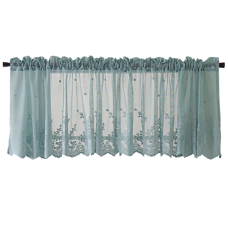 
Factory direct kitchen coffee curtain small fresh finished wear rod small curtain blue lace short curtain 