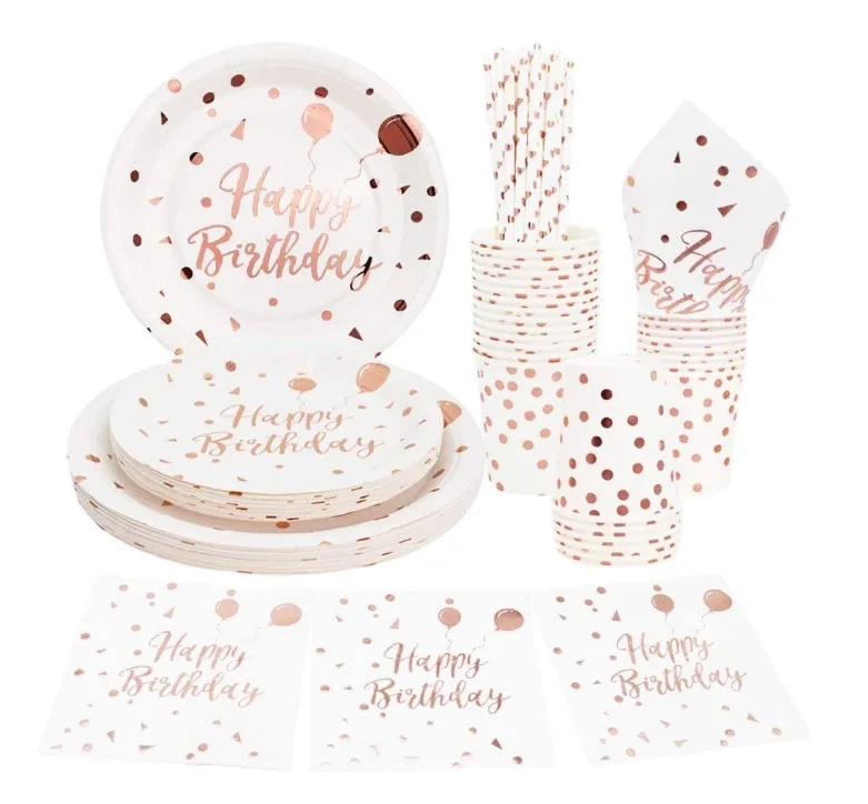 Hot Stamping Disposable Tableware Birthday Holiday Banquet Party Balloon Star Dot Pattern Dinner Plate Paper Plate set for Party