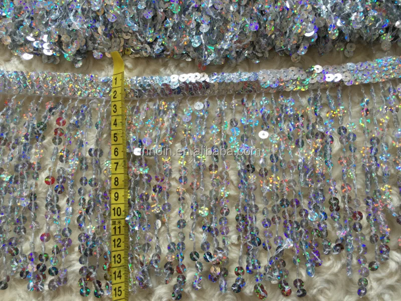 6 Inches 10 Yards Sequin Chain Trimming Long Sequin Fringe For Selling