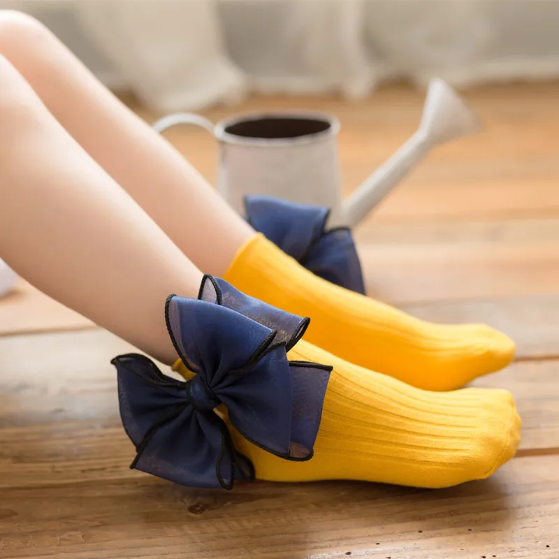 
Kids socks No MOQ Little Girls Fashion Cotton Cute organza Bow princess Socks 