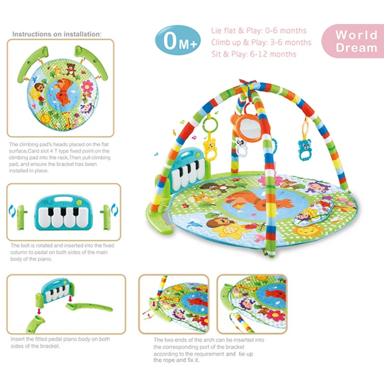 Samtoy Custom Toddlers Musical Pedal Piano Soft Activity Gym Fitness Blanket Baby Play Mat with Light